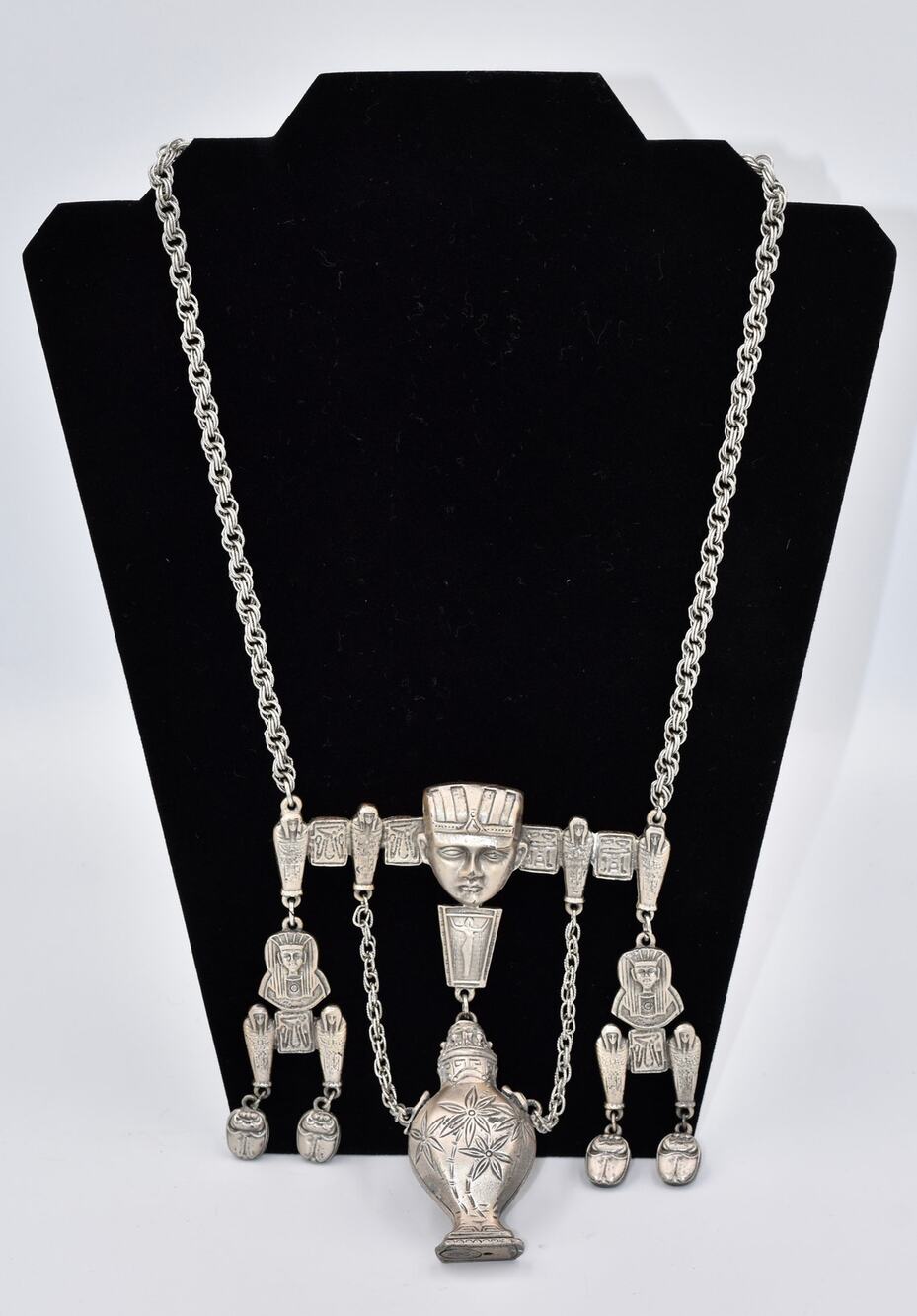 1950's Goldette Pauline Rader King Tut Scarab Egyptian Revival Starment Necklace